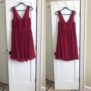 Azazie Tea-Length Bridesmaid Dress in Burgandy